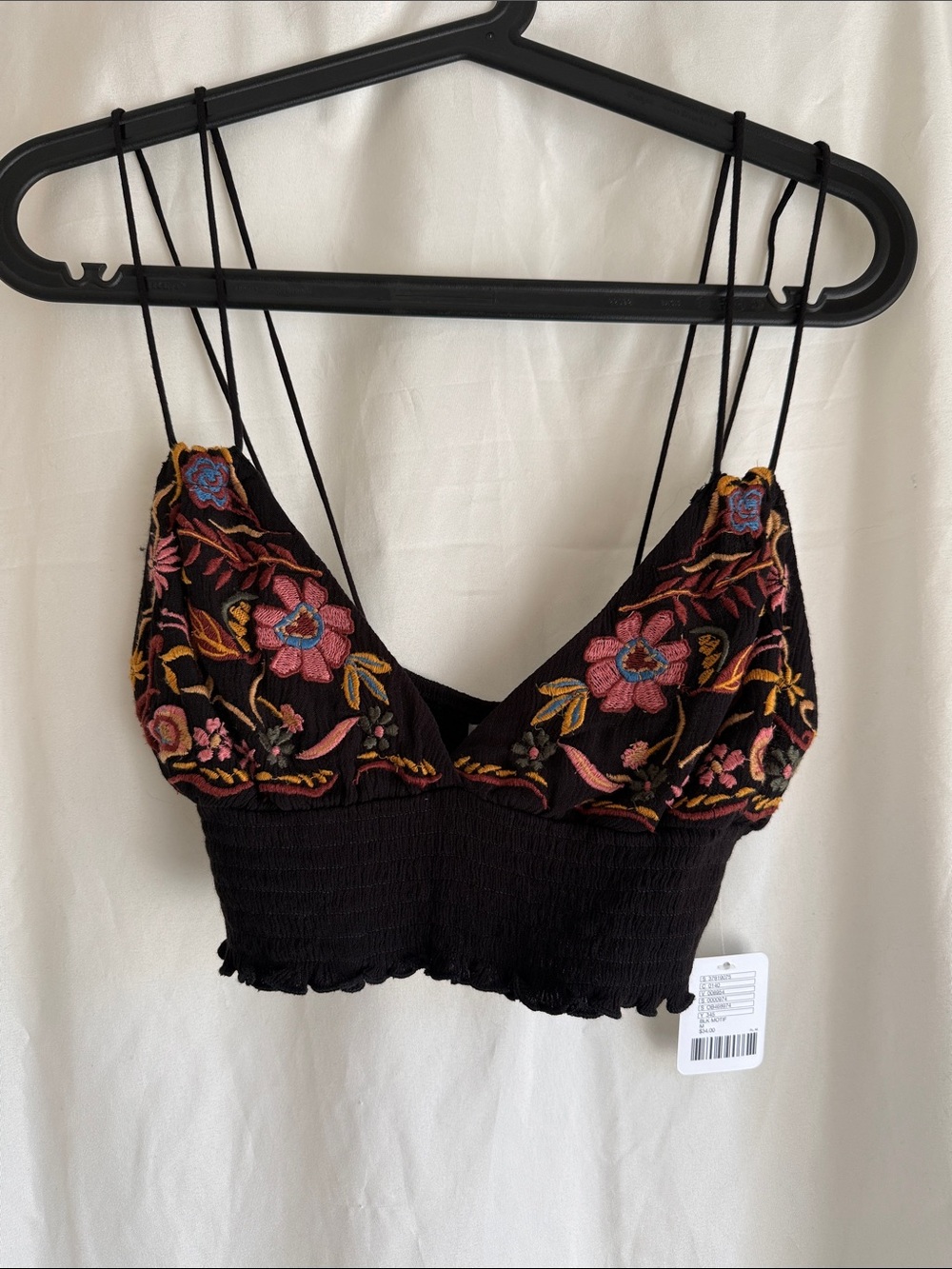NWT Urban Outfitters Black Cropped Floral Embroidered Cami